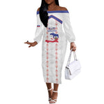 Custom Haiti Football Off The Shoulder Long Sleeve Dress Les Grenadiers Veve Vodou White - African Pride