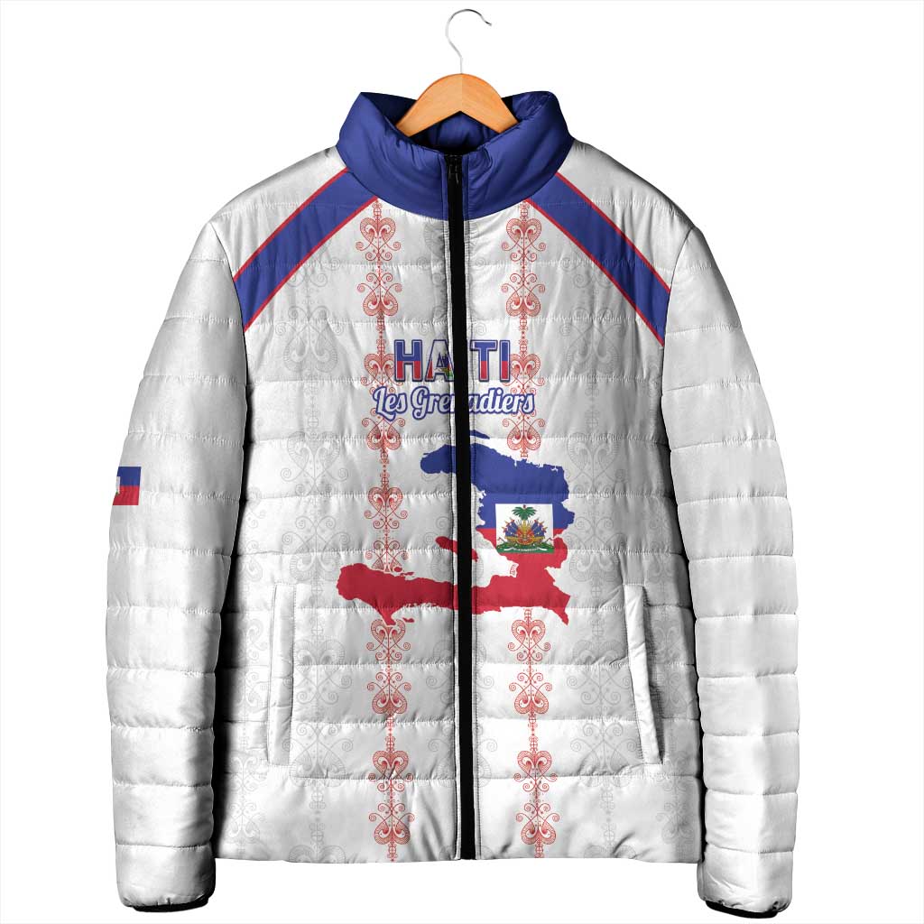 Custom Haiti Football Padded Jacket Les Grenadiers Veve Vodou White