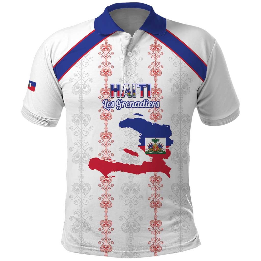 Custom Haiti Football Polo Shirt Les Grenadiers Veve Vodou White - African Pride