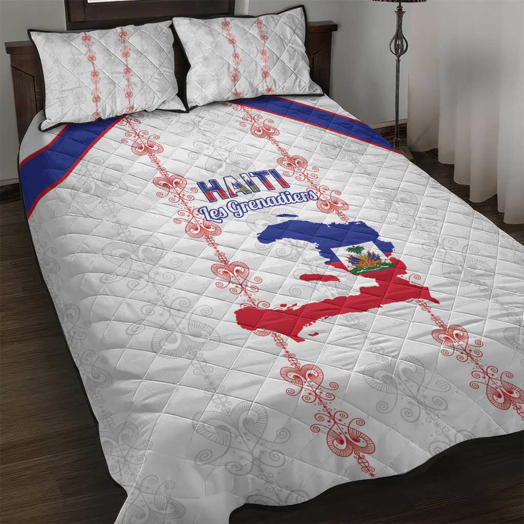 Haiti Football Quilt Bed Set Les Grenadiers Veve Vodou White - African Pride