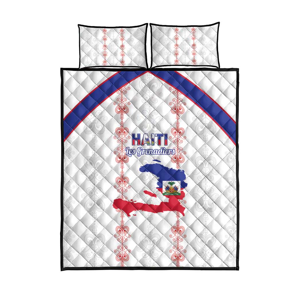 Haiti Football Quilt Bed Set Les Grenadiers Veve Vodou White - African Pride