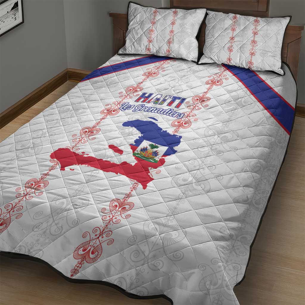 Haiti Football Quilt Bed Set Les Grenadiers Veve Vodou White - African Pride