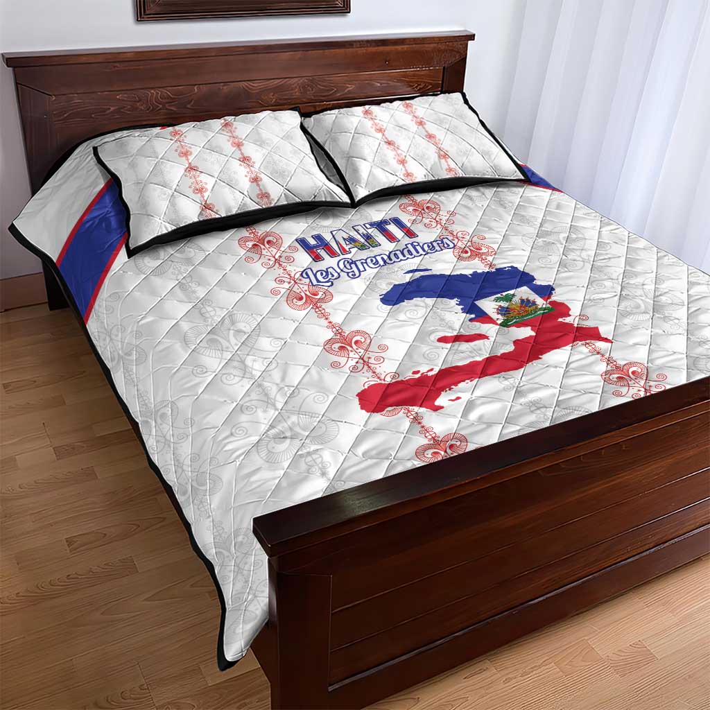 Haiti Football Quilt Bed Set Les Grenadiers Veve Vodou White - African Pride