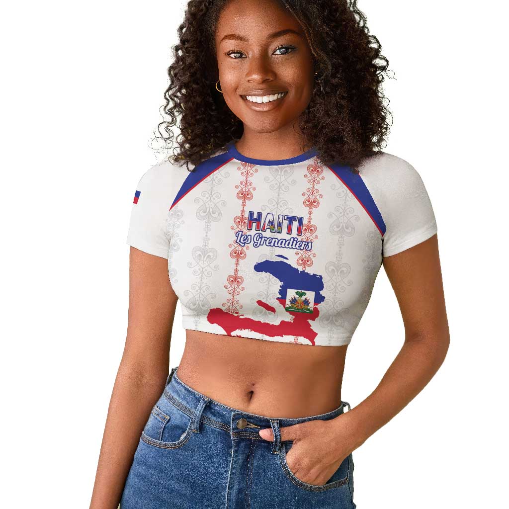 Custom Haiti Football Raglan Cropped T shirt Les Grenadiers Veve Vodou White - African Pride