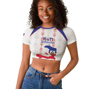 Custom Haiti Football Raglan Cropped T shirt Les Grenadiers Veve Vodou White - African Pride