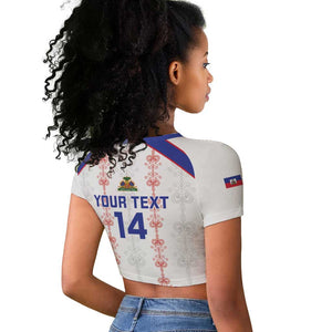 Custom Haiti Football Raglan Cropped T shirt Les Grenadiers Veve Vodou White - African Pride