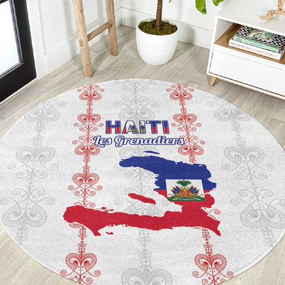 Haiti Football Round Carpet Les Grenadiers Veve Vodou White - African Pride