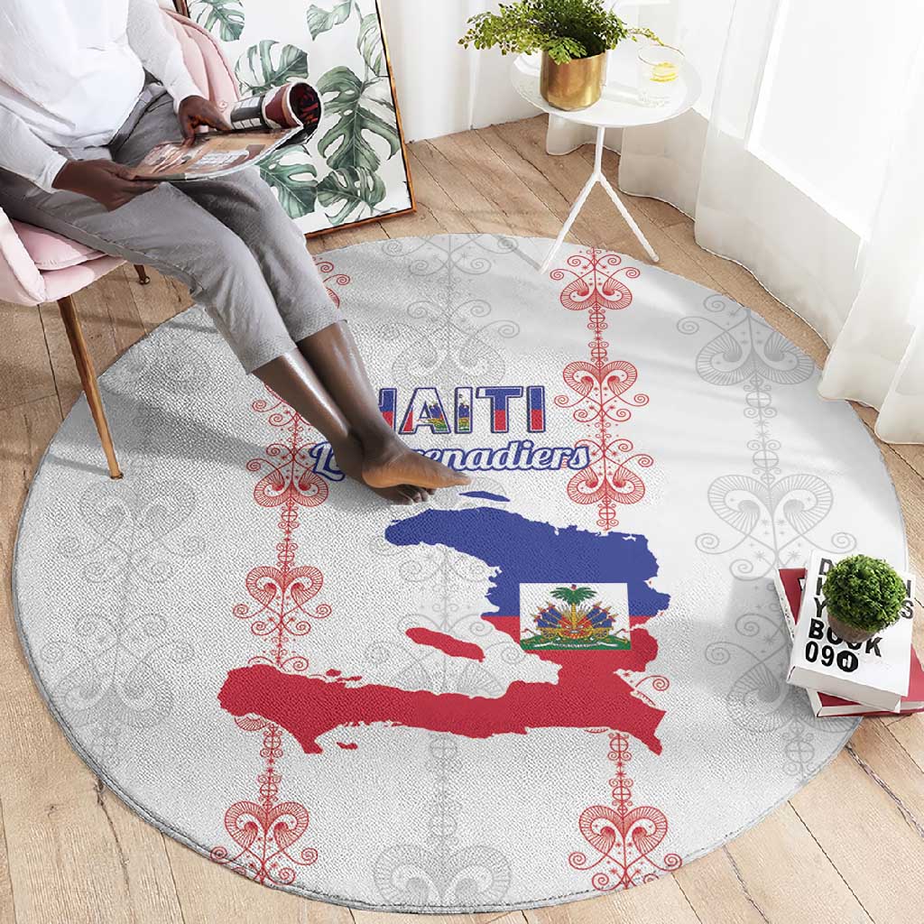 Haiti Football Round Carpet Les Grenadiers Veve Vodou White - African Pride