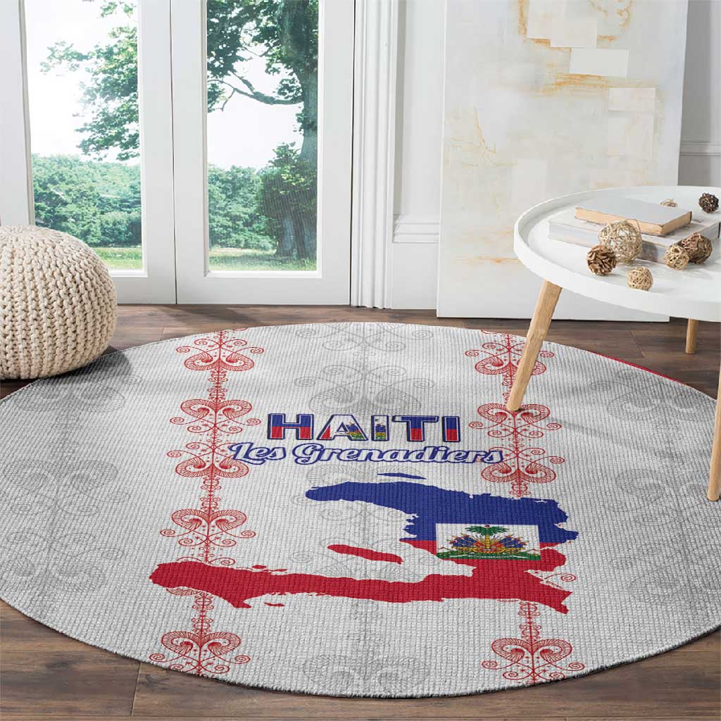 Haiti Football Round Carpet Les Grenadiers Veve Vodou White - African Pride