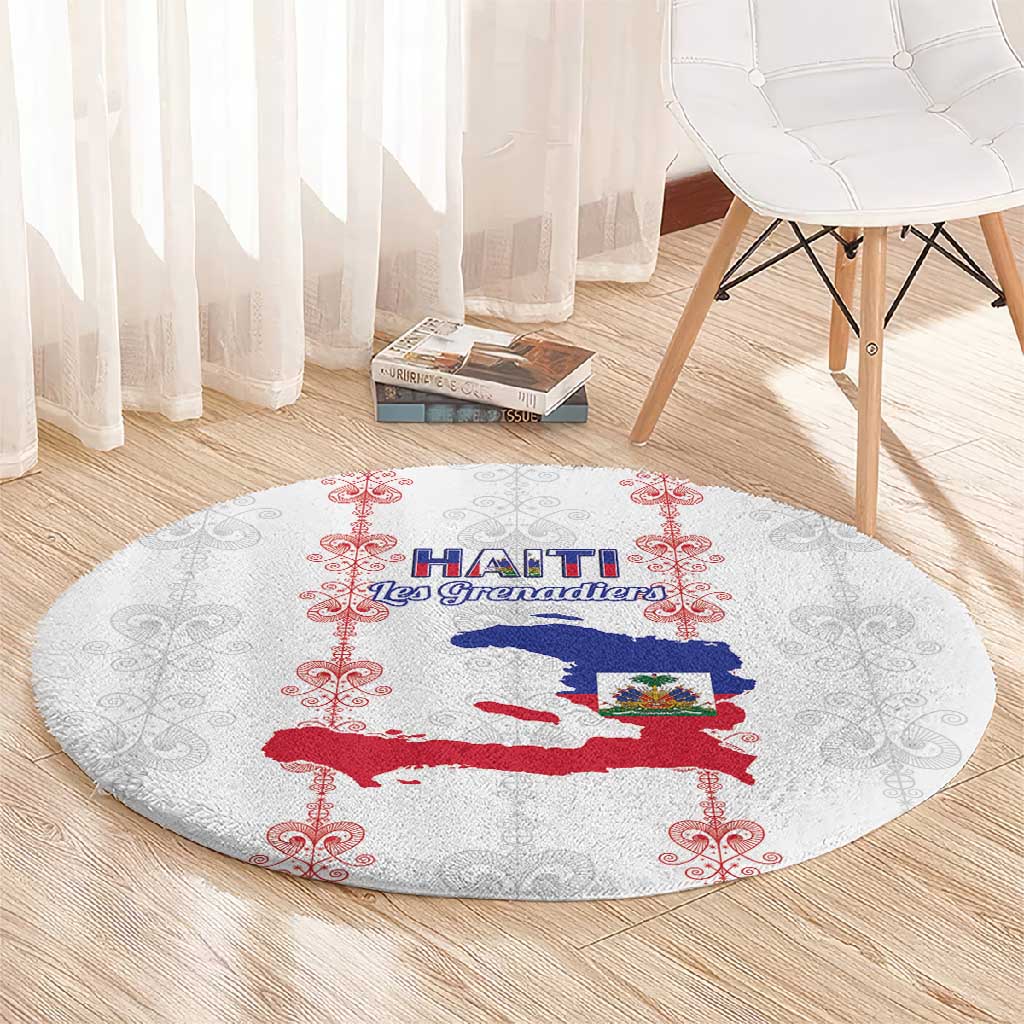 Haiti Football Round Carpet Les Grenadiers Veve Vodou White - African Pride