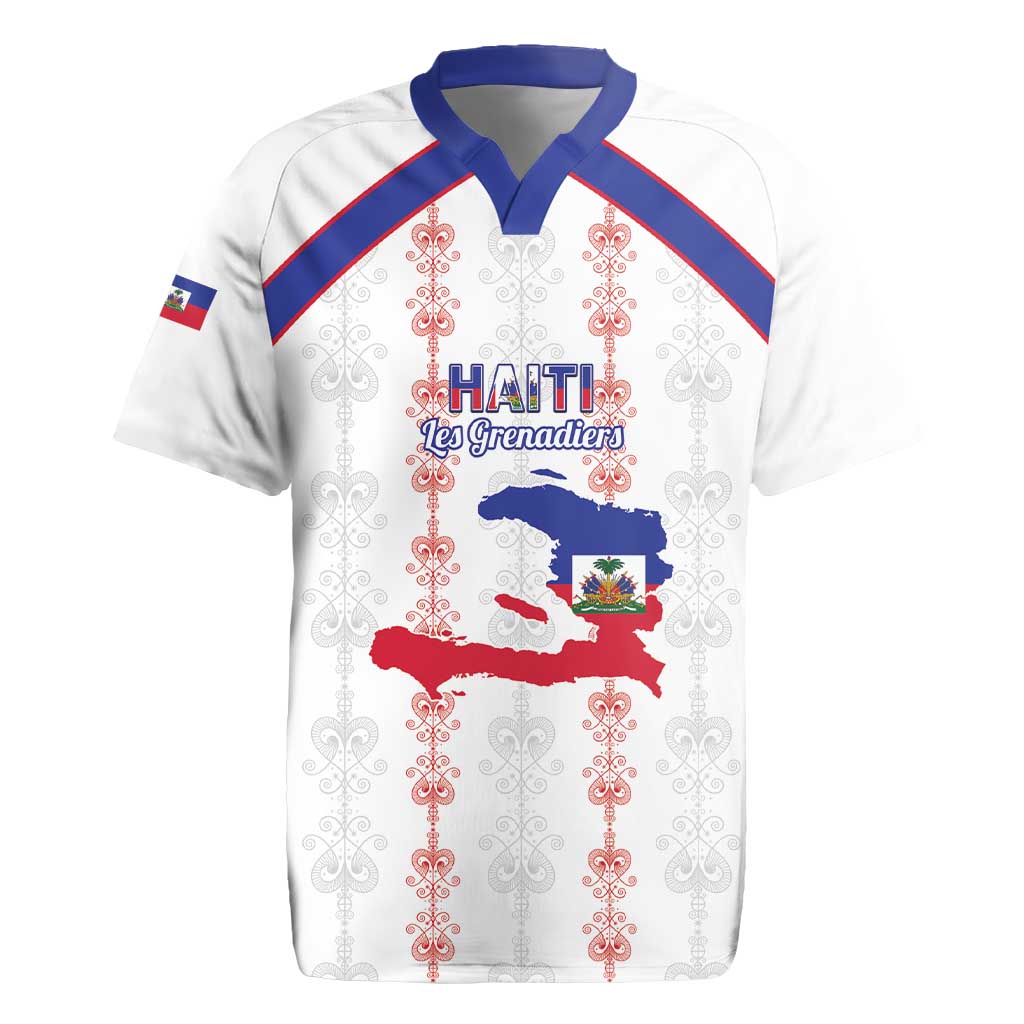 Custom Haiti Football Rugby Jersey Les Grenadiers Veve Vodou White - African Pride