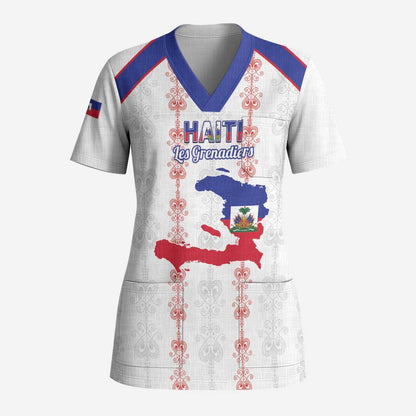 Custom Haiti Football Scrub Top Les Grenadiers Veve Vodou White - African Pride
