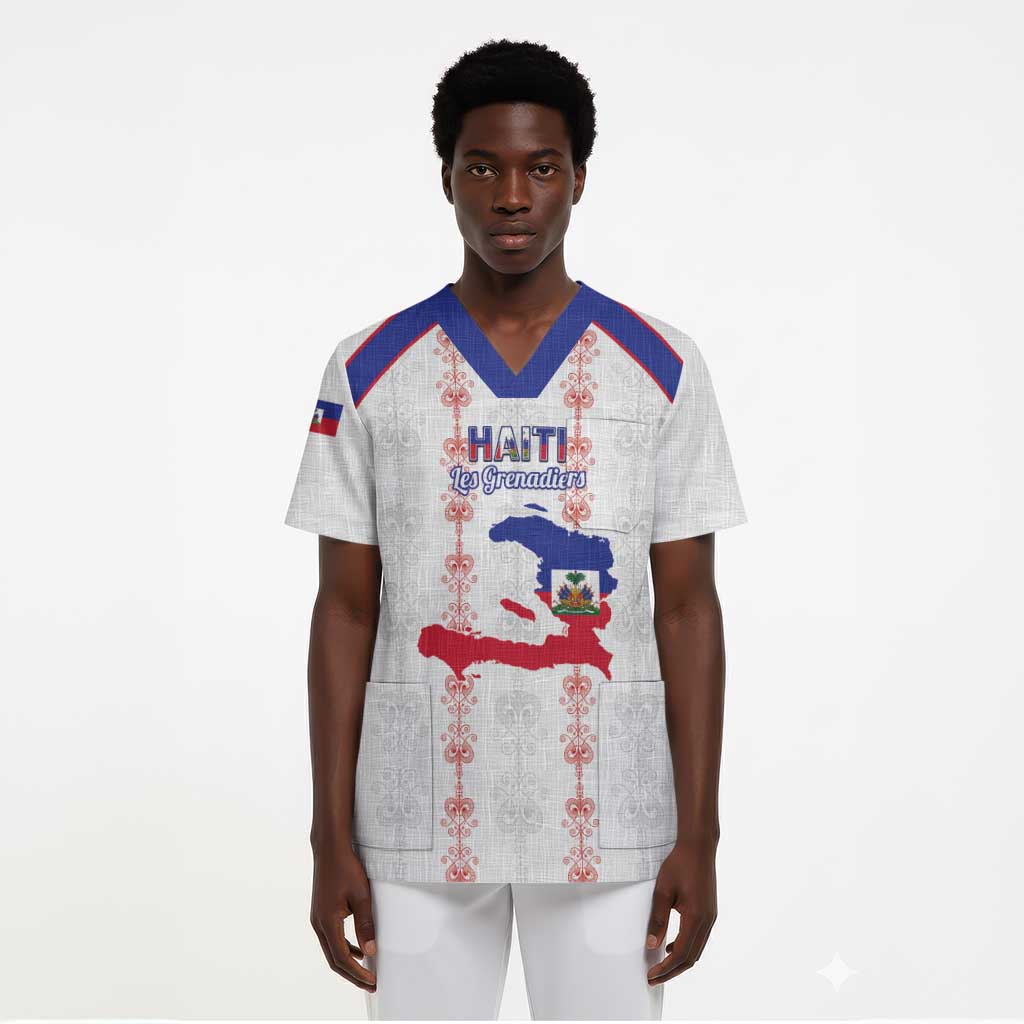 Custom Haiti Football Scrub Top Les Grenadiers Veve Vodou White - African Pride