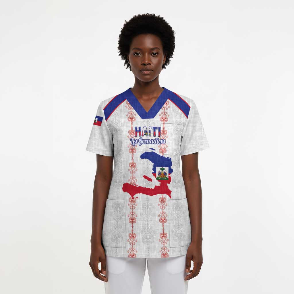 Custom Haiti Football Scrub Top Les Grenadiers Veve Vodou White - African Pride