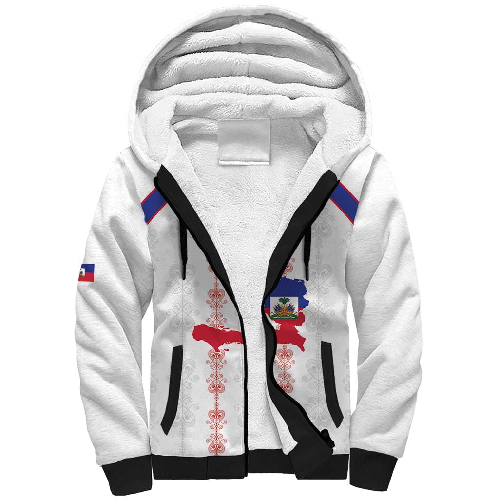 Custom Haiti Football Sherpa Hoodie Les Grenadiers Veve Vodou White - African Pride