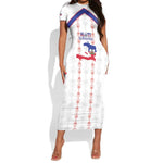 Custom Haiti Football Short Sleeve Bodycon Dress Les Grenadiers Veve Vodou White - African Pride