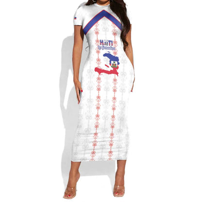 Custom Haiti Football Short Sleeve Bodycon Dress Les Grenadiers Veve Vodou White - African Pride