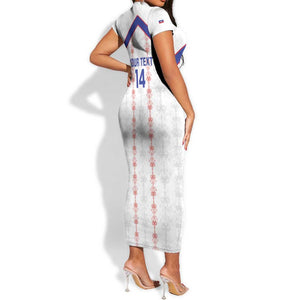Custom Haiti Football Short Sleeve Bodycon Dress Les Grenadiers Veve Vodou White - African Pride