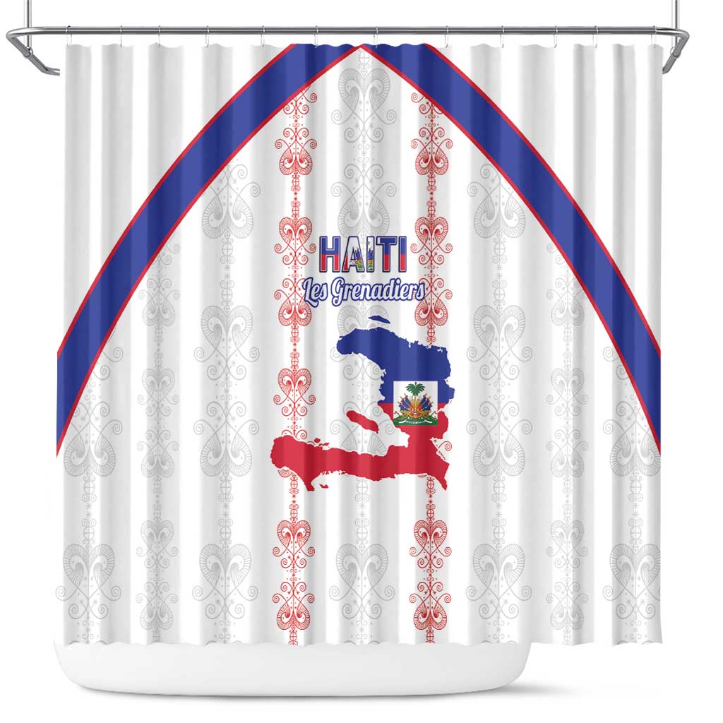 Haiti Football Shower Curtain Les Grenadiers Veve Vodou White - African Pride