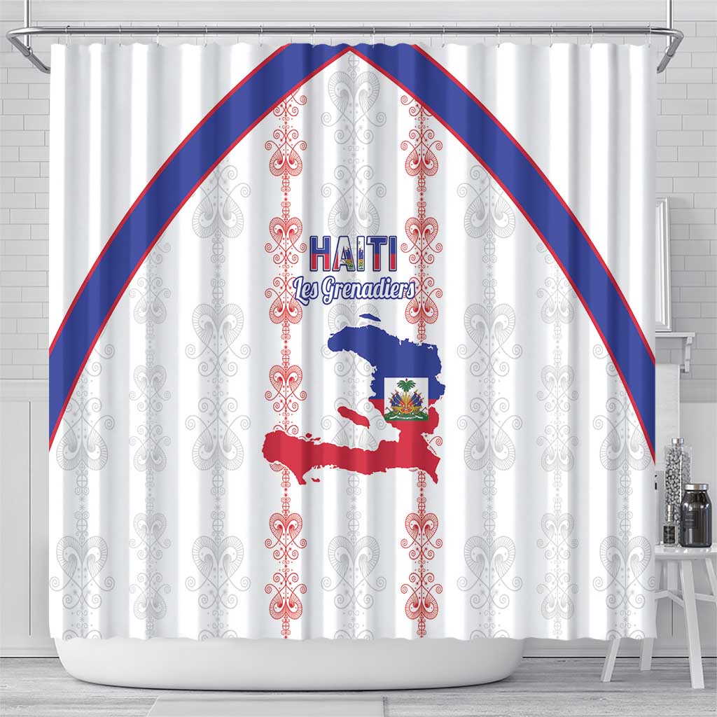 Haiti Football Shower Curtain Les Grenadiers Veve Vodou White - African Pride