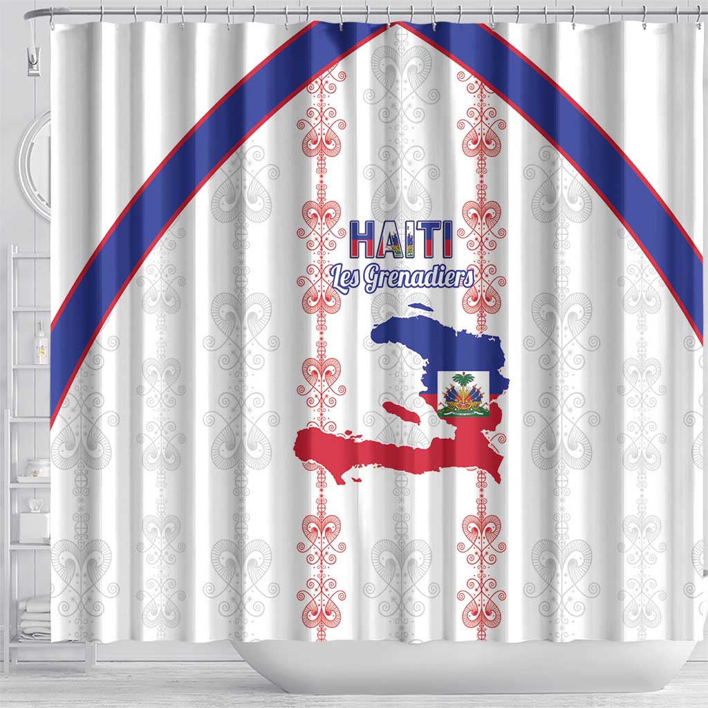 Haiti Football Shower Curtain Les Grenadiers Veve Vodou White - African Pride