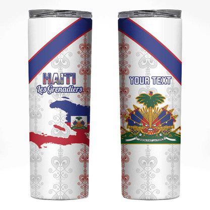 Custom Haiti Football Skinny Tumbler Les Grenadiers Veve Vodou White - African Pride