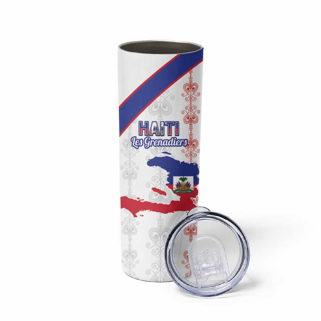 Custom Haiti Football Skinny Tumbler Les Grenadiers Veve Vodou White - African Pride