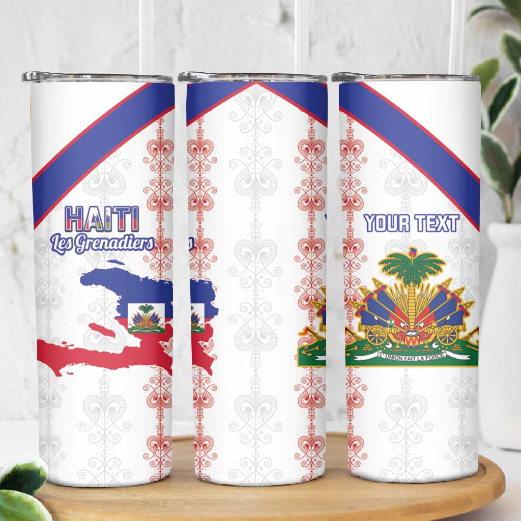 Custom Haiti Football Skinny Tumbler Les Grenadiers Veve Vodou White - African Pride