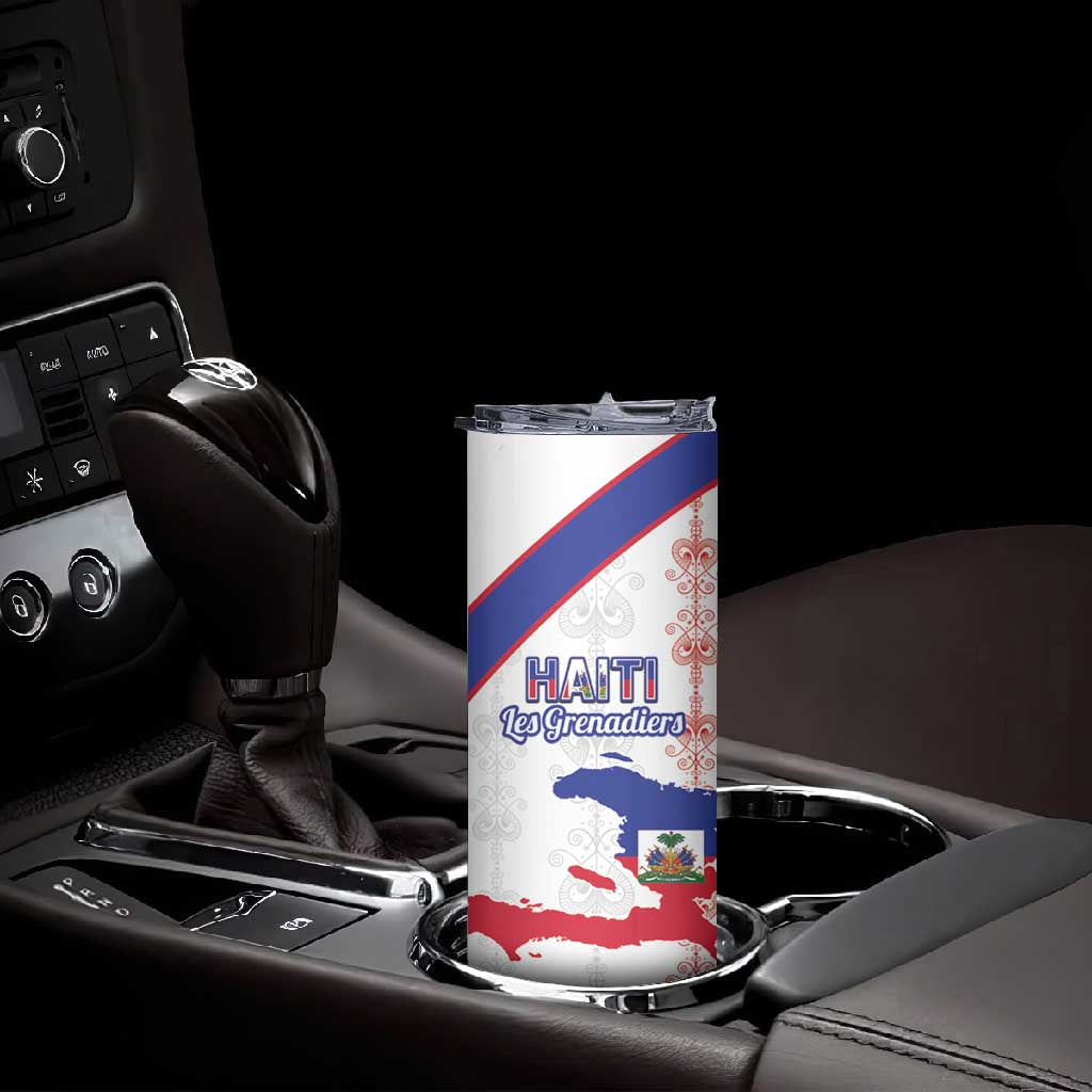 Custom Haiti Football Skinny Tumbler Les Grenadiers Veve Vodou White - African Pride