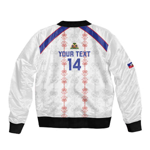 Custom Haiti Football Sleeve Zip Bomber Jacket Les Grenadiers Veve Vodou White - African Pride