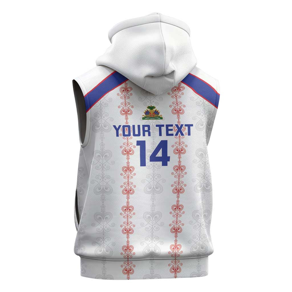 Custom Haiti Football Sleeveless Hoodie Les Grenadiers Veve Vodou White - African Pride