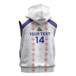 Custom Haiti Football Sleeveless Hoodie Les Grenadiers Veve Vodou White - African Pride
