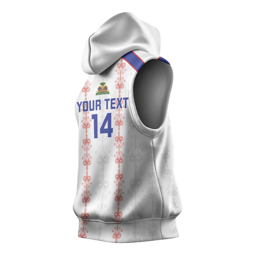 Custom Haiti Football Sleeveless Hoodie Les Grenadiers Veve Vodou White - African Pride