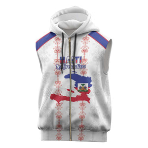Custom Haiti Football Sleeveless Zip Hoodie Les Grenadiers Veve Vodou White - African Pride