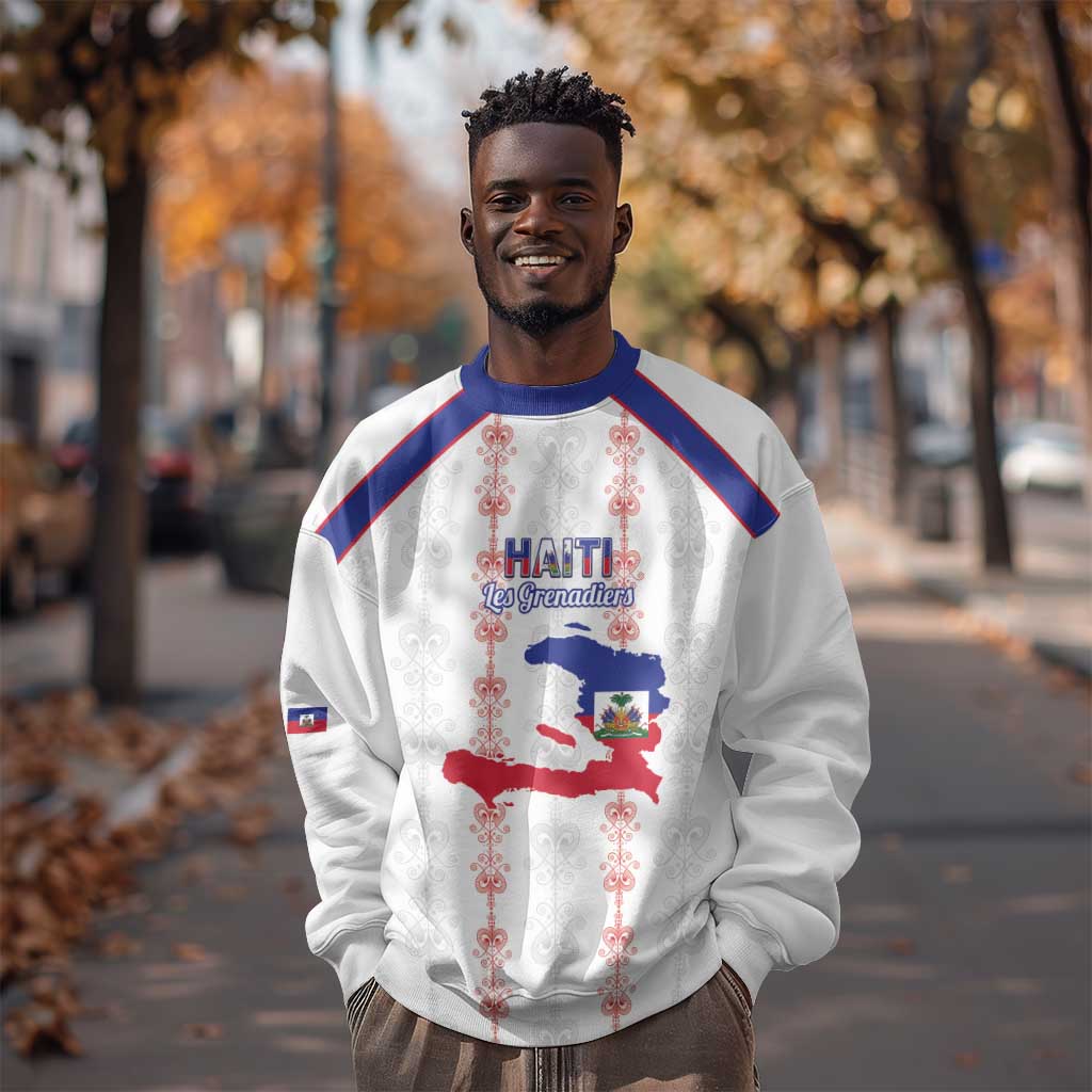 Custom Haiti Football Sweatshirt Les Grenadiers Veve Vodou White - African Pride