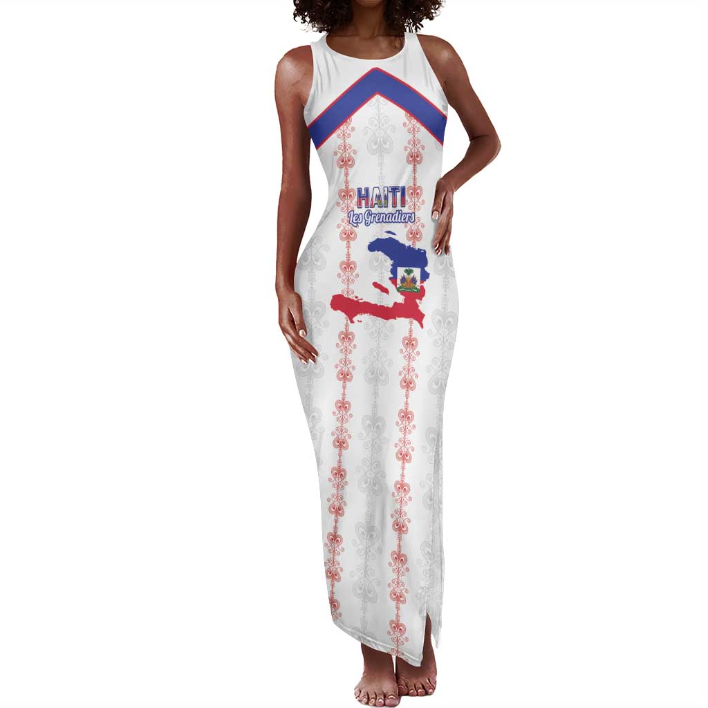 Custom Haiti Football Tank Maxi Dress Les Grenadiers Veve Vodou White - African Pride