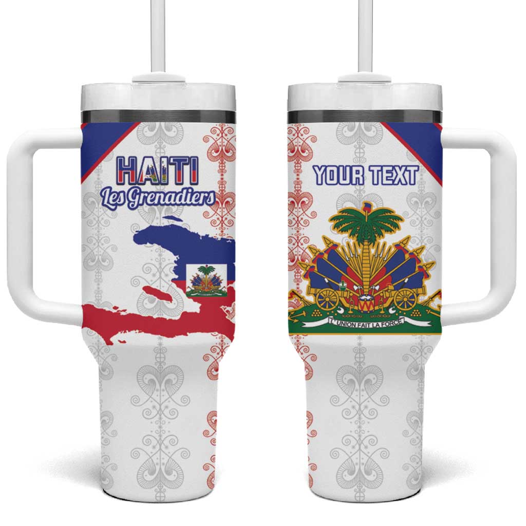 Custom Haiti Football Tumbler With Handle Les Grenadiers Veve Vodou White - African Pride