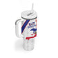 Custom Haiti Football Tumbler With Handle Les Grenadiers Veve Vodou White - African Pride
