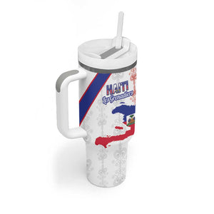 Custom Haiti Football Tumbler With Handle Les Grenadiers Veve Vodou White - African Pride