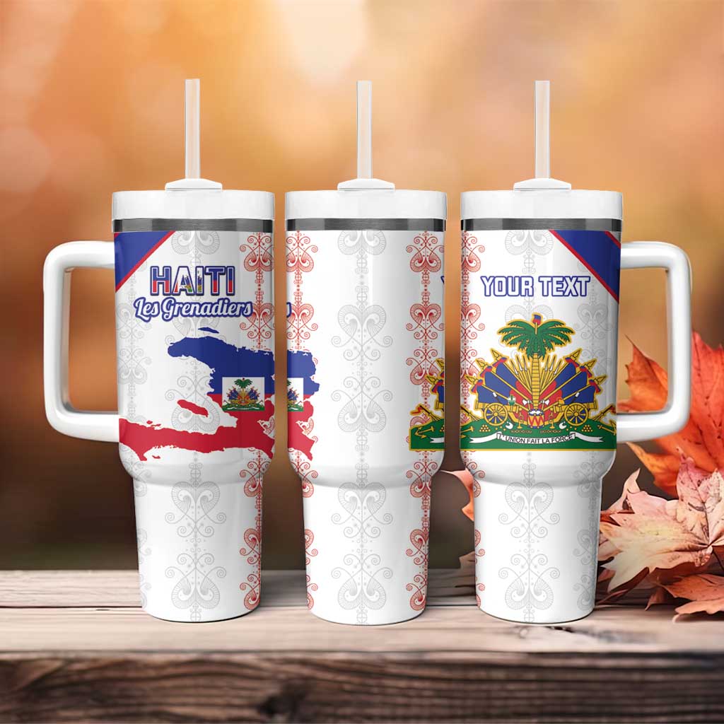 Custom Haiti Football Tumbler With Handle Les Grenadiers Veve Vodou White - African Pride