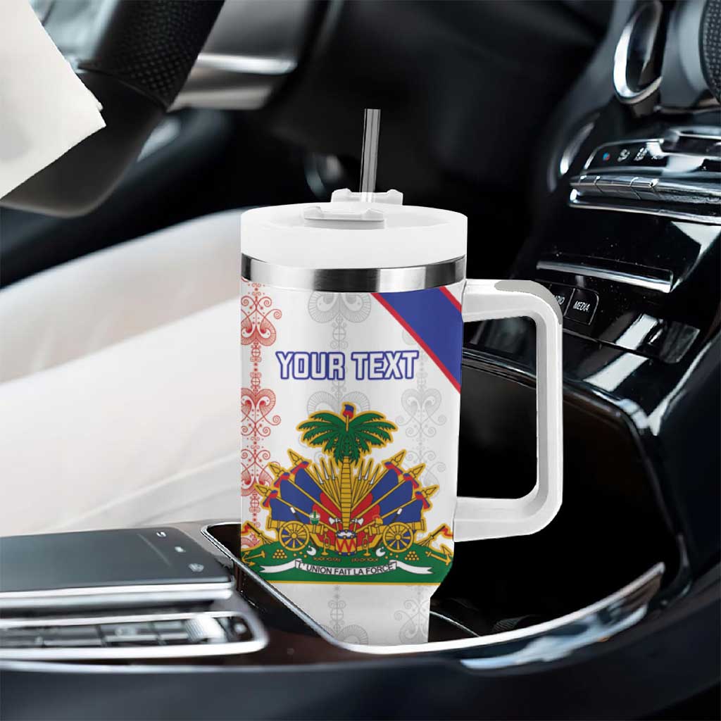 Custom Haiti Football Tumbler With Handle Les Grenadiers Veve Vodou White - African Pride