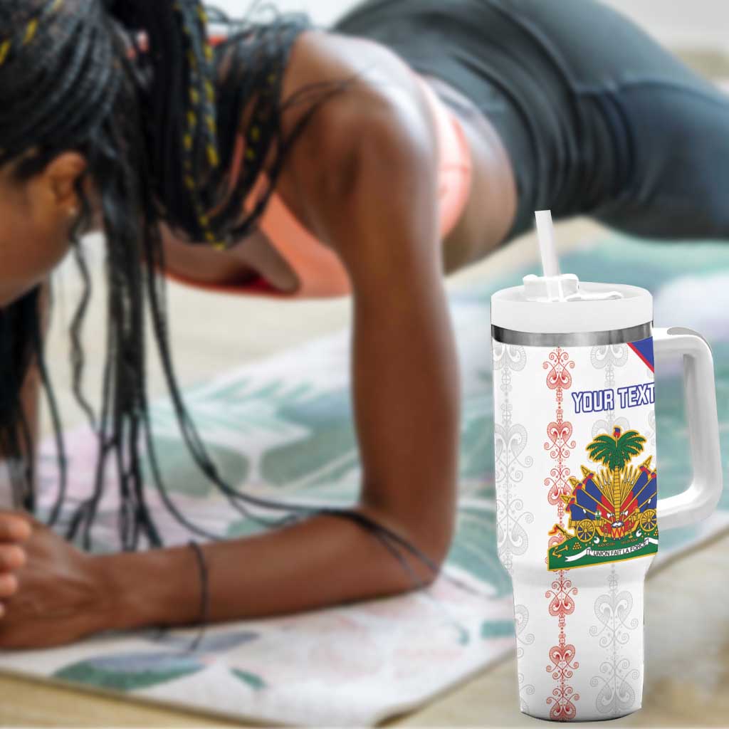 Custom Haiti Football Tumbler With Handle Les Grenadiers Veve Vodou White - African Pride