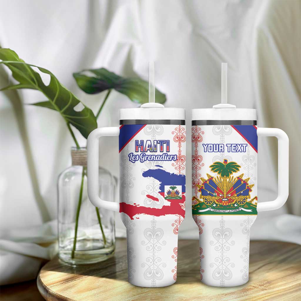 Custom Haiti Football Tumbler With Handle Les Grenadiers Veve Vodou White - African Pride