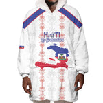 Custom Haiti Football Wearable Blanket Hoodie Les Grenadiers Veve Vodou White - African Pride