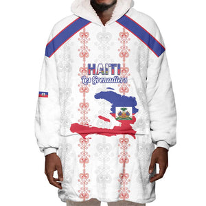 Custom Haiti Football Wearable Blanket Hoodie Les Grenadiers Veve Vodou White - African Pride