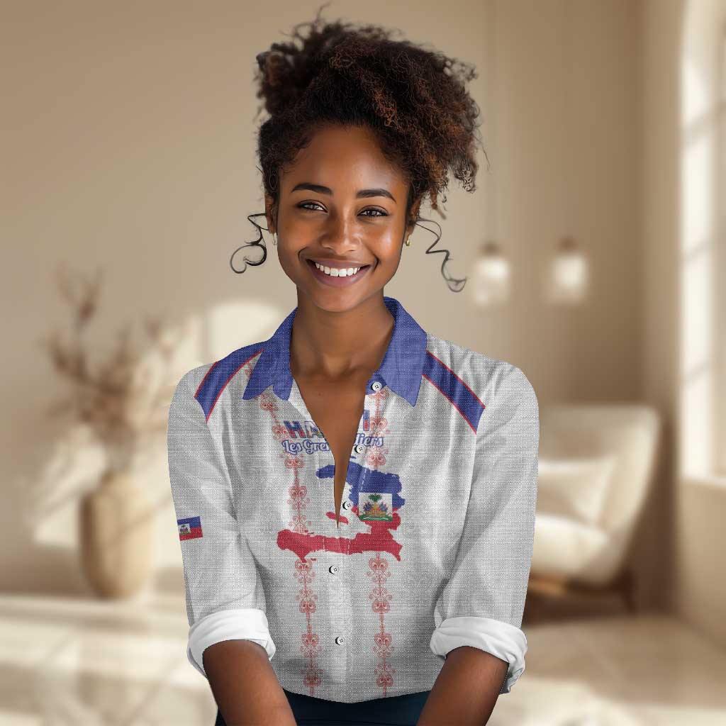 Custom Haiti Football Women Casual Shirt Les Grenadiers Veve Vodou White - African Pride