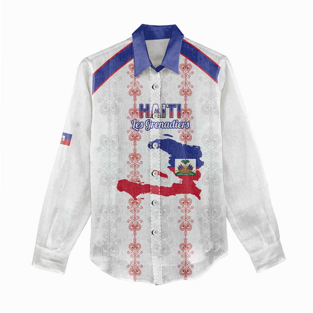 Custom Haiti Football Women Casual Shirt Les Grenadiers Veve Vodou White - African Pride