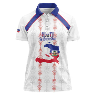 Custom Haiti Football Women Polo Shirt Les Grenadiers Veve Vodou White - African Pride