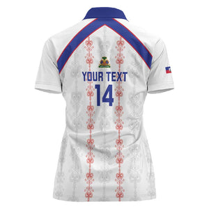 Custom Haiti Football Women Polo Shirt Les Grenadiers Veve Vodou White - African Pride