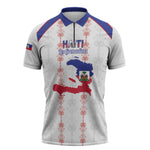 Custom Haiti Football Zipper Polo Shirt Les Grenadiers Veve Vodou White